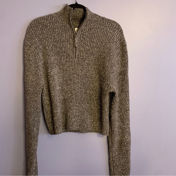 Aerie Gray Ribbed Cropped Mock Neck Quarter Zip - Size XXL - Picture 1 of 4